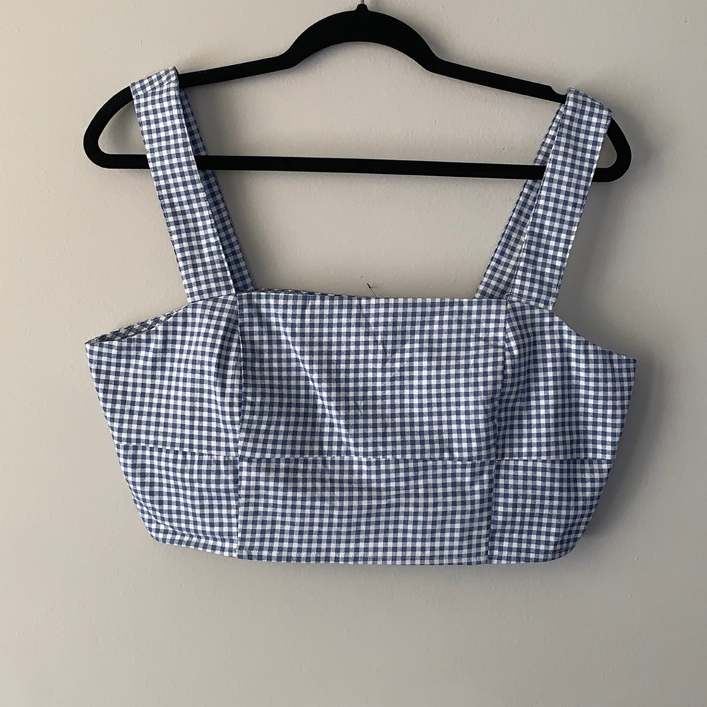 LULUS NWOT White and Blue Plaid Crop Top, Size XL
